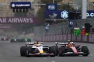 Lewis Hamilton attempts an overtake on VCARB's Isack Hadjar during the 2025 Azerbaijan GP (Getty Images)